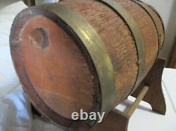 Antique Old Primitive Wooden Keg Flask Barrel Wine Brandy 11 X 7 W Stand Spout S