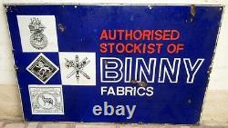 Antique Old Rare Binny Fabrics Indian Advertising Porcelain Enamel Sign Board