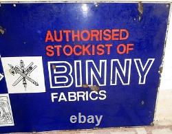 Antique Old Rare Binny Fabrics Indian Advertising Porcelain Enamel Sign Board