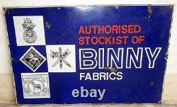 Antique Old Rare Binny Fabrics Indian Advertising Porcelain Enamel Sign Board