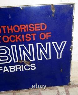 Antique Old Rare Binny Fabrics Indian Advertising Porcelain Enamel Sign Board