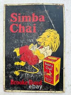 Antique Old Rare Brooke Bond Simba Chai Tea Advertising Litho Tin Sign Board