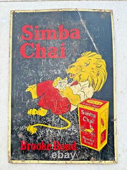 Antique Old Rare Brooke Bond Simba Chai Tea Advertising Litho Tin Sign Board