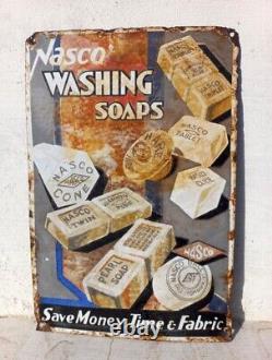 Antique Old Rare Collectible Nasco Washing Soaps Ad Porcelain Enamel Sign Board