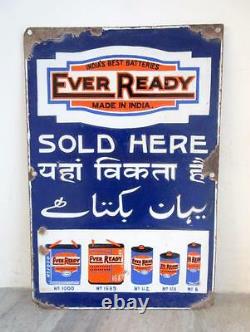 Antique Old Rare Eveready Batteries Sold Here Ad Porcelain Enamel Sign Board