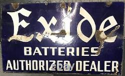 Antique Old Rare Exide Battery Ad Automobile Parts Porcelain Enamel Sign Board