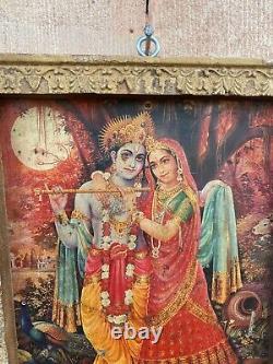 Antique Old Rare Hand Crafted Radha Krishna Print Desai Bidi Tin Sign Adv Board