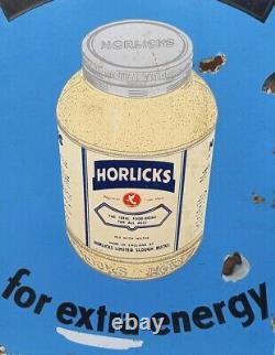 Antique Old Rare Horlicks Drink Milk Food Ad Porcelain Enamel Sign Board England