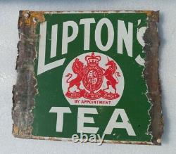 Antique Old Rare Lipton's Tea Ad Double Sided Porcelain Enamel Sign Board London