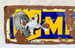 Antique Old Rare Michelin Tyre With Logo Adv. Porcelain Enamel Sign Board France