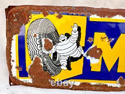 Antique Old Rare Michelin Tyre With Logo Adv. Porcelain Enamel Sign Board France