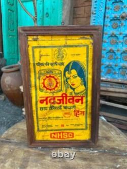 Antique Old Rare Navjivan Hing Litho Print Tin Adv Sign Board