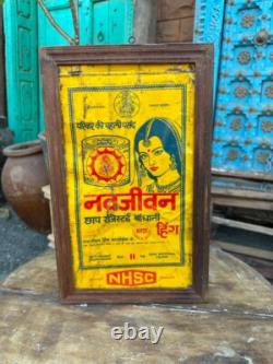 Antique Old Rare Navjivan Hing Litho Print Tin Adv Sign Board