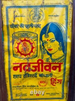Antique Old Rare Navjivan Hing Litho Print Tin Adv Sign Board