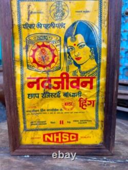 Antique Old Rare Navjivan Hing Litho Print Tin Adv Sign Board