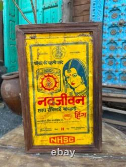 Antique Old Rare Navjivan Hing Litho Print Tin Adv Sign Board