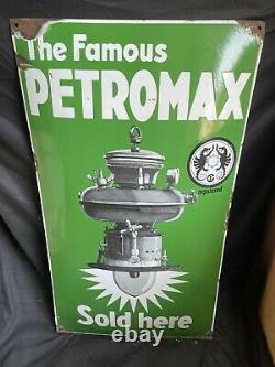 Antique Old Rare Petromax Lantern Sold Here Porcelain Enamel Sign Board Germany