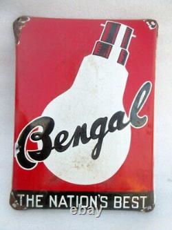 Antique Old Rare The Nation's Best Bengal Light Bulb Porcelain Enamel Sign Board
