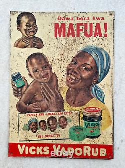 Antique Old Rare Vicks Vaporub Flu Medicine Ad Litho Tin Sign Board South Africa