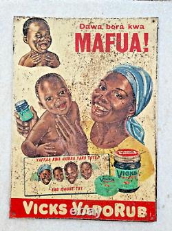 Antique Old Rare Vicks Vaporub Flu Medicine Ad Litho Tin Sign Board South Africa