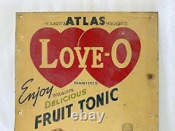 Antique Old Rare Wilson's Atlas LOVE-O Fruit Tonic Advertise Litho Tin Signboard