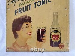 Antique Old Rare Wilson's Atlas LOVE-O Fruit Tonic Advertise Litho Tin Signboard