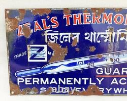 Antique Old Rare ZEAL'S Thermometer Sold Here Ad Porcelain Enamel Sign Board