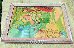 Antique Old Ravi Varma Sign Hindu God Ram wooden glass frame Litho Print India