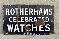 Antique Old Rotherhams Celebrated Watches Ad Porcelain Enamel Sign Board England