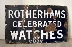 Antique Old Rotherhams Celebrated Watches Ad Porcelain Enamel Sign Board England