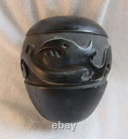 Antique Old Santa Clara Indian Carved Serpent Signed Art Pottery Vase