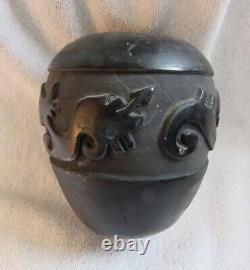 Antique Old Santa Clara Indian Carved Serpent Signed Art Pottery Vase