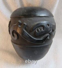 Antique Old Santa Clara Indian Carved Serpent Signed Art Pottery Vase