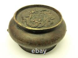 Antique Old Signed Chinese Bronze Censer Incense Xuande Marking Foo Dog Dragons