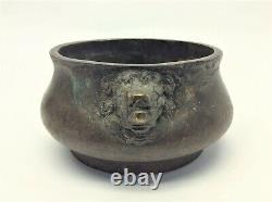 Antique Old Signed Chinese Bronze Censer Incense Xuande Marking Foo Dog Dragons