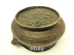 Antique Old Signed Chinese Bronze Censer Incense Xuande Marking Foo Dog Dragons