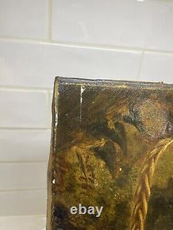 Antique Old Still Life Oil Painting Fruit On Canvas signed 14 by 10
