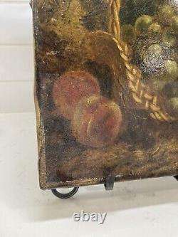 Antique Old Still Life Oil Painting Fruit On Canvas signed 14 by 10