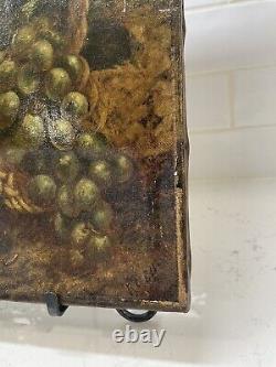 Antique Old Still Life Oil Painting Fruit On Canvas signed 14 by 10