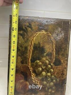 Antique Old Still Life Oil Painting Fruit On Canvas signed 14 by 10