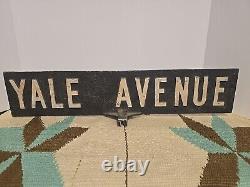 Antique Old Street Sign YALE AVE Cast Iron Double Sided RARE 23