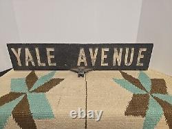 Antique Old Street Sign YALE AVE Cast Iron Double Sided RARE 23