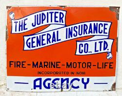 Antique Old The Jupiter General Insurance Co. LT. Ad Porcelain Enamel Sign Board