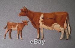 Antique Old Tin De Laval Advertising Guernsey Cow and Calf Excellent Condition