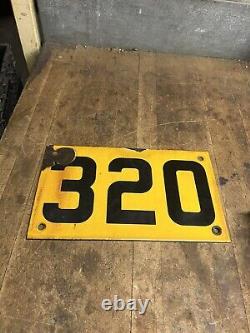 Antique Old Train Railroad RR Yellow Porcelain Number License Plate Tag Sign 320