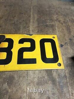 Antique Old Train Railroad RR Yellow Porcelain Number License Plate Tag Sign 320