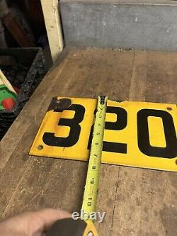 Antique Old Train Railroad RR Yellow Porcelain Number License Plate Tag Sign 320