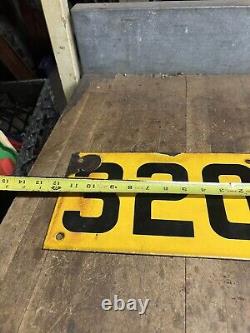 Antique Old Train Railroad RR Yellow Porcelain Number License Plate Tag Sign 320