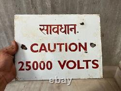 Antique Old Vintage Alert Caution 25000 Volts Porcelain Enamel Sign Board Rare