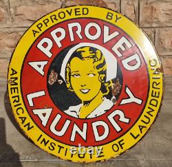 Antique Old Vintage American Institute of Laundering Porcelain Enamel Sign Board